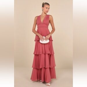 Lulu's Tiered Rose Pink Maxi Dress